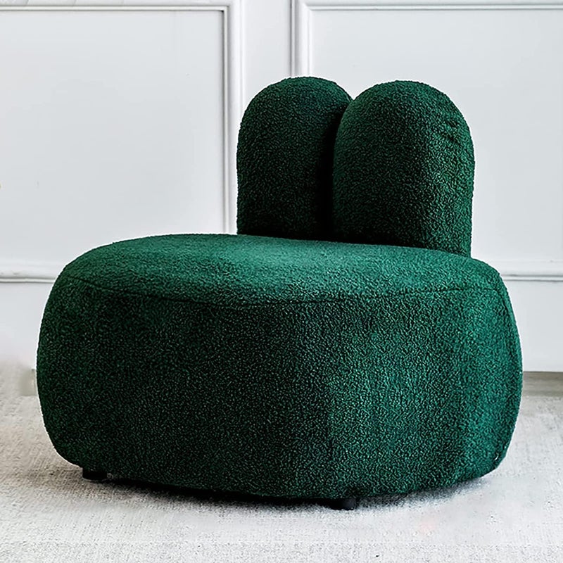 Modern Forest Green Teddy Fabric Pouf, Decorative Bunny Ear Bean Bag Chair, Textured Accent Furniture for Kids Reading Nooks and Playrooms
