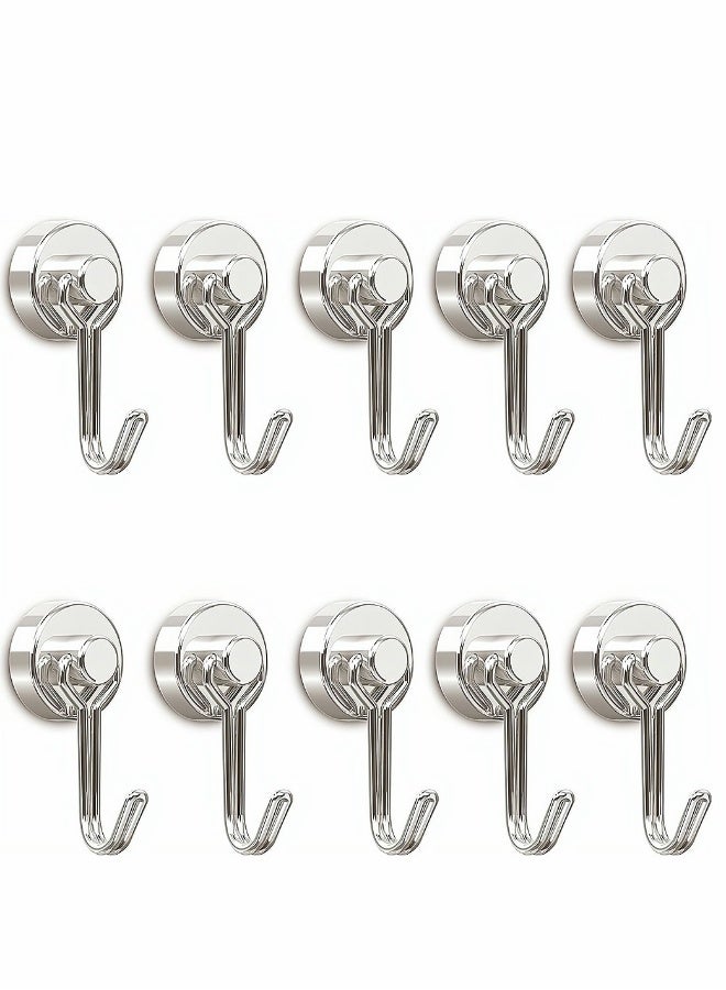 Magnetic Hooks Set of 10 - Heavy Duty Silver Magnet Hooks, Rust-Proof for Indoor/Outdoor Use, Perfect for Hanging on Refrigerators, Grills, Kitchens, Key Holders, Lockers, and Classrooms - Image 1