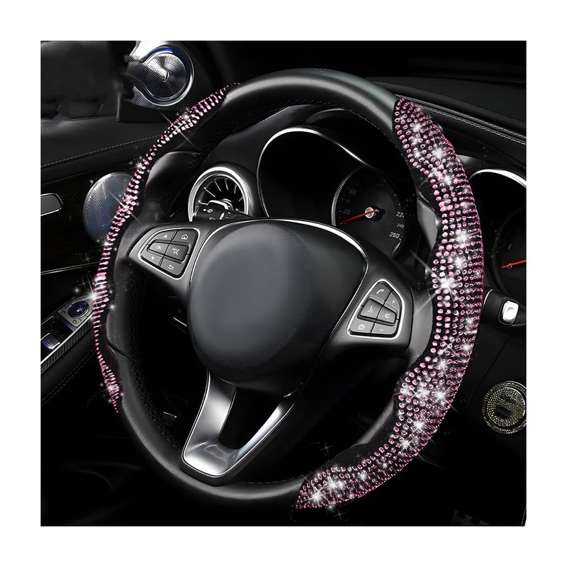 Yourkar 2 PCS Steering Wheel Cover 15 Inches Crystal Diamond Bling Cover for Auto Steering Wheels Safety NonSlip Universal Fit Sparkly Steering Wheel Cover Car Accessories Pink - Image 3