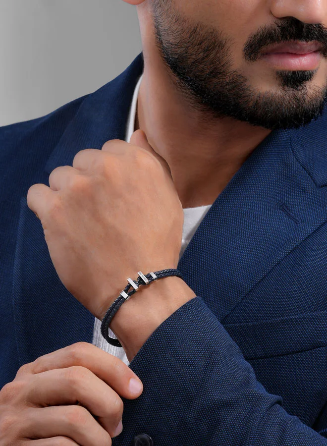 CERRUTI 1881 Ferrucio Silver and Blue Leather Bracelet for Men