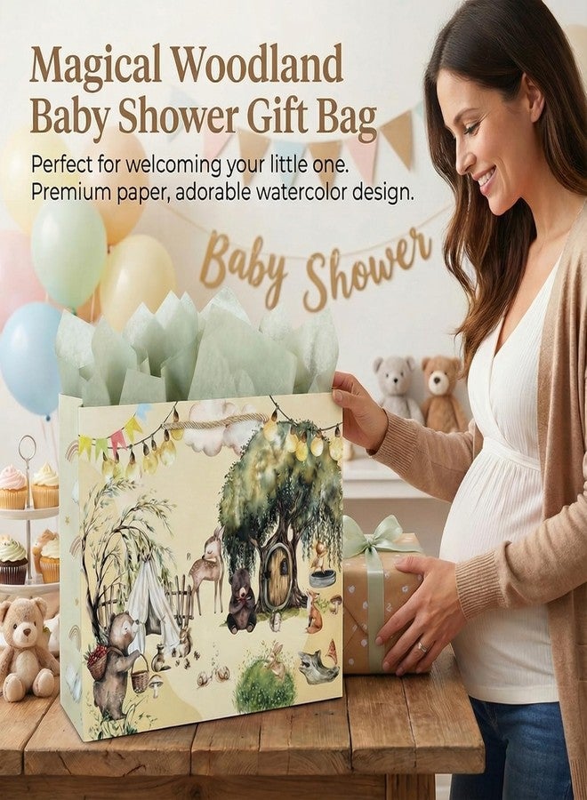 GFInYHM Woodland Gift Bag for Baby Shower with Tissue Paper & Card, 13" Large Paper Baby Gift Bag for Boys, Girls, Gender Neutral Forest Animals Welcome Baby Bag Set with Handles - Image 5