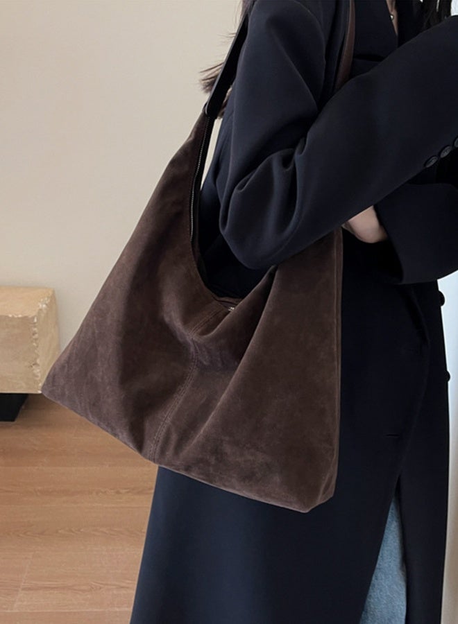 DUNISO Women's Suede Tote Bag Large Capacity,Handbag in Maillard Brown Tones Soft Faux Deer Leather Zip Top Shoulder Bag with Interior Pockets, Minimalist Purse for Work Commute， Shopping, Travel - Image 4