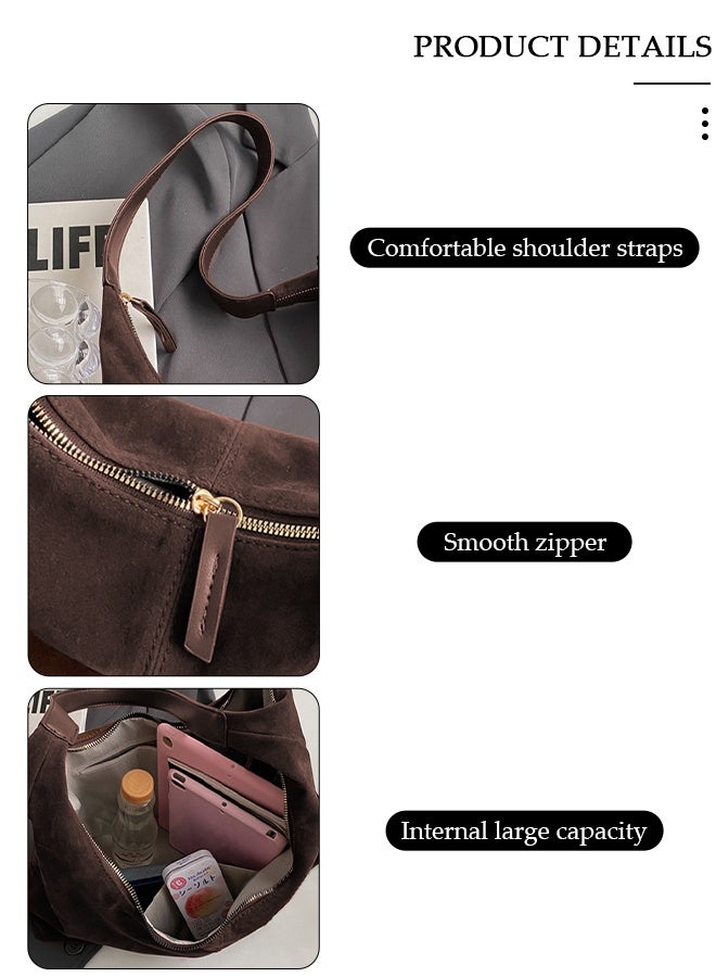 DUNISO Women's Suede Tote Bag Large Capacity,Handbag in Maillard Brown Tones Soft Faux Deer Leather Zip Top Shoulder Bag with Interior Pockets, Minimalist Purse for Work Commute， Shopping, Travel - Image 3