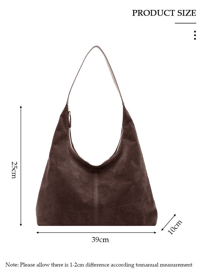 DUNISO Women's Suede Tote Bag Large Capacity,Handbag in Maillard Brown Tones Soft Faux Deer Leather Zip Top Shoulder Bag with Interior Pockets, Minimalist Purse for Work Commute， Shopping, Travel - Image 2