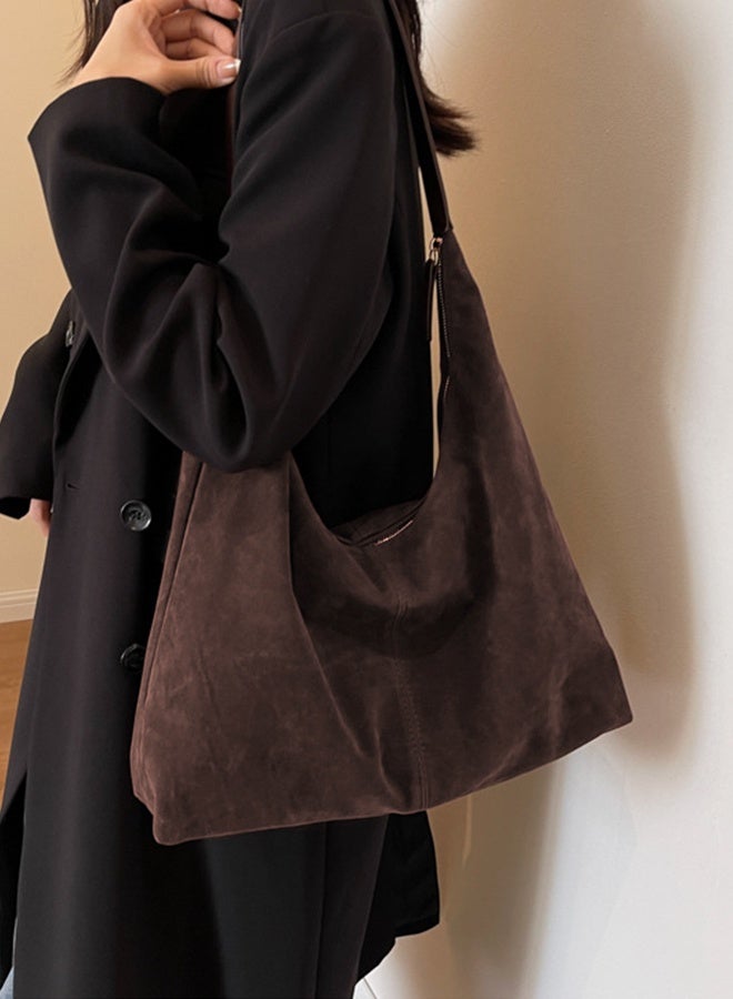 DUNISO Women's Suede Tote Bag Large Capacity,Handbag in Maillard Brown Tones Soft Faux Deer Leather Zip Top Shoulder Bag with Interior Pockets, Minimalist Purse for Work Commute， Shopping, Travel - Image 5