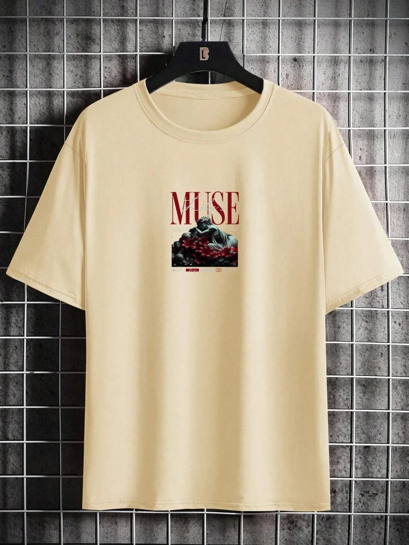 DogFish Oversize Printed Beige Casual T-Shirt 100% Cotton