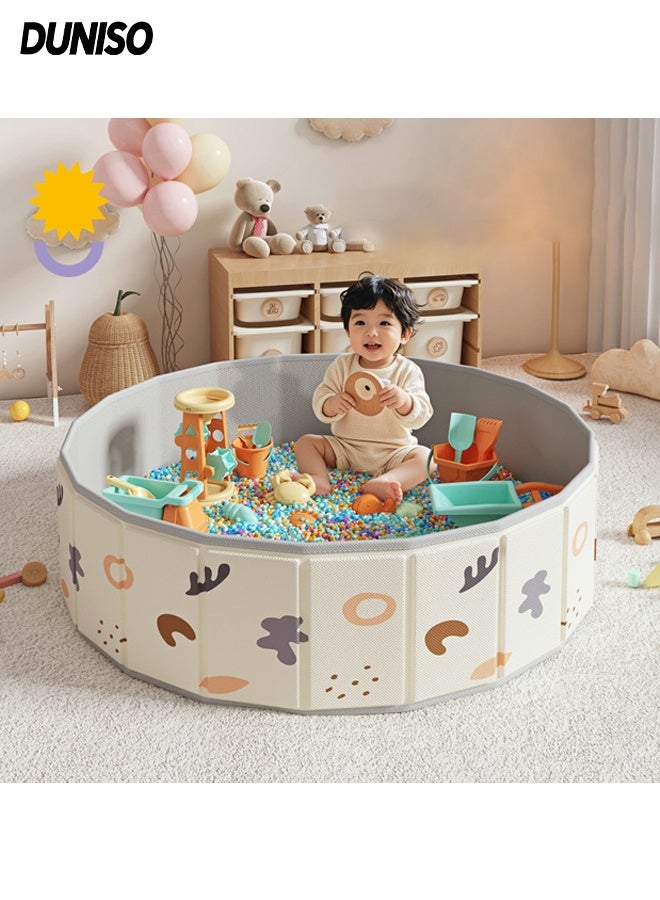 DUNISO حمام رمل للأطفال قابل للطي مع حفر كرات متعددة الوظائف بطبقتين من قماش أوكسفورد، مسبح ألعاب للأطفال، سياج محمول للعب الداخلي، أداة حفر رمل للأطفال والكلاب، لعبة داخلية وخارجية 100 سم - Image 1