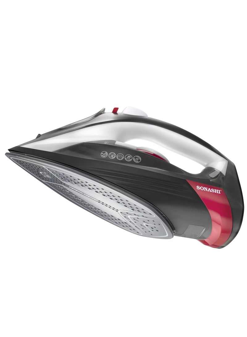 SONASHI Steam Iron with Ceramic Coated Soleplate | Steam/Burst Steam/Spray/Dry Iron with Self-Clean Function | Anti-Drip/Anti-Calc/Auto Shut-Off With Water Tank 350 ml 2800 W SI-5085C Black/Red - Image 3