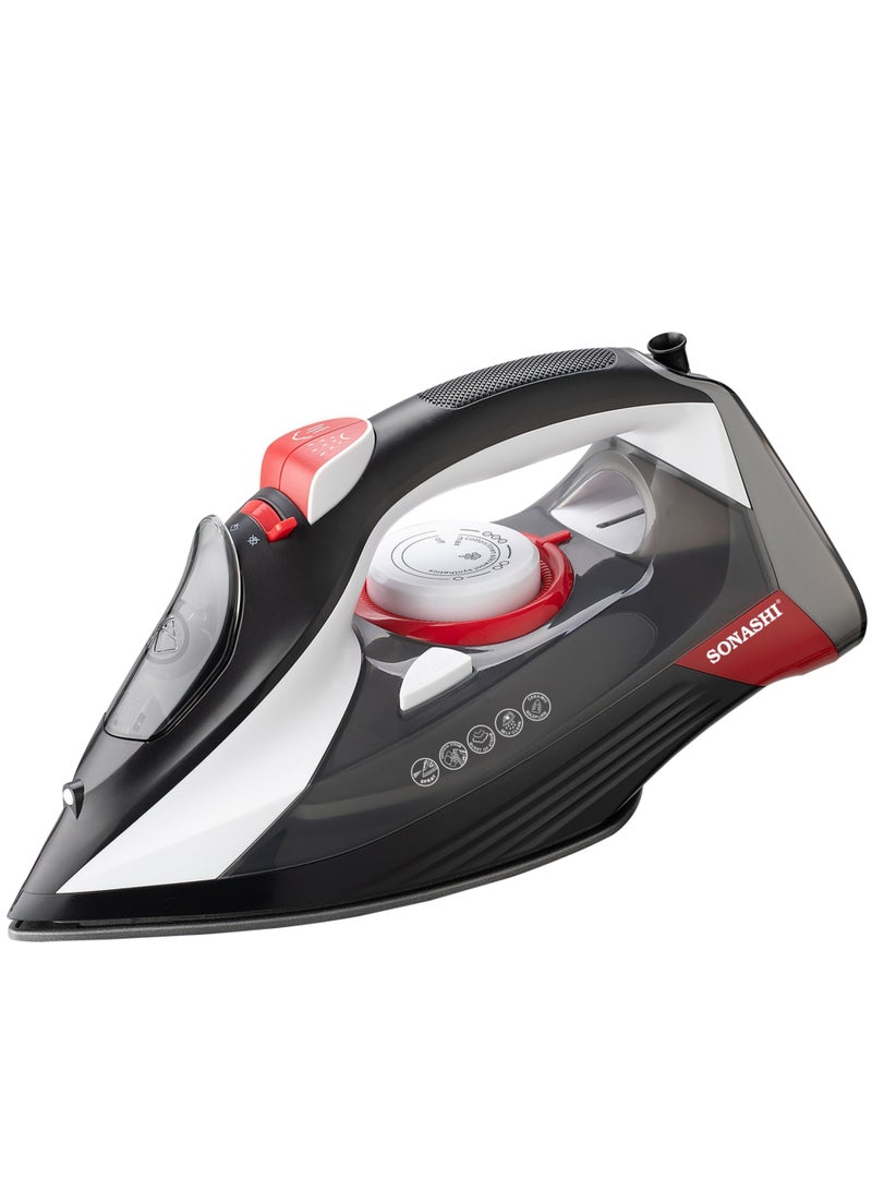 SONASHI Steam Iron with Ceramic Coated Soleplate | Steam/Burst Steam/Spray/Dry Iron with Self-Clean Function | Anti-Drip/Anti-Calc/Auto Shut-Off With Water Tank 350 ml 2800 W SI-5085C Black/Red - Image 1
