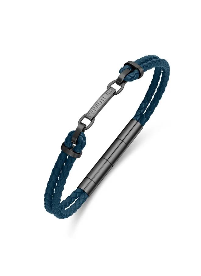 شيروتي 1881 Cerruti 1881 Sandro Navy Leather Bracelet with Grey Link Motif for Men