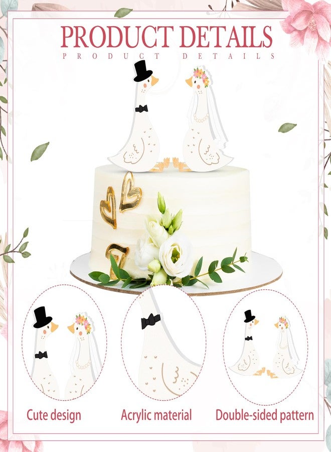 Ripeng Goose Couple Wedding Cake Topper Acrylic Silly Goose Statues Wedding Mr and Mrs Geese Cake Topper for Weddings Bride & Groom Engagement Anniversary Funny Couple Statue Desk Decoration - Image 3