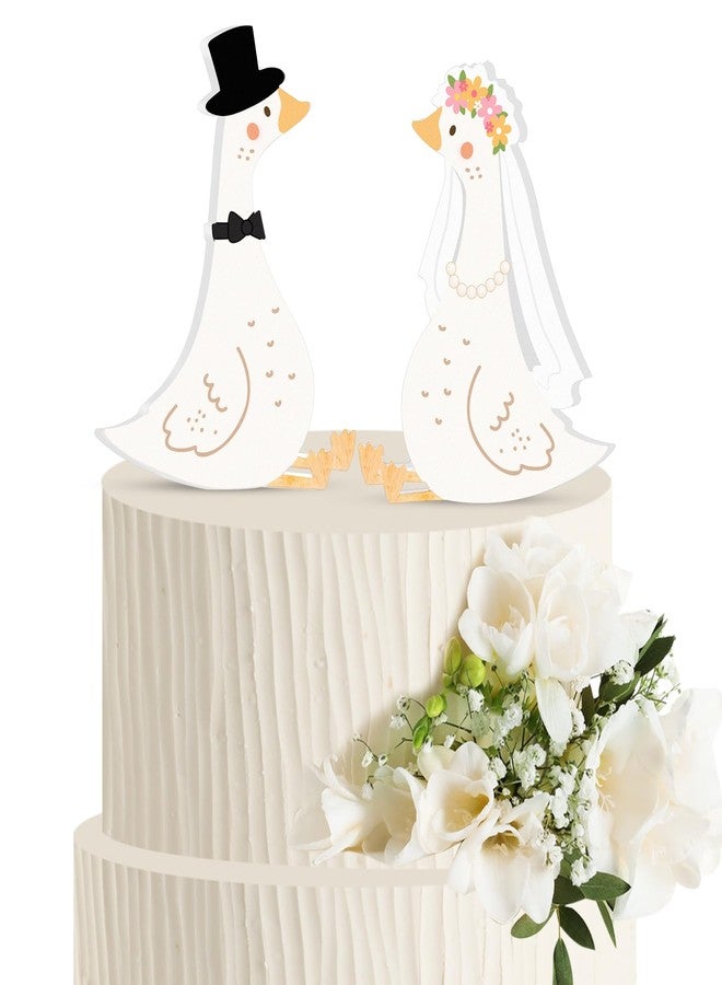 Ripeng Goose Couple Wedding Cake Topper Acrylic Silly Goose Statues Wedding Mr and Mrs Geese Cake Topper for Weddings Bride & Groom Engagement Anniversary Funny Couple Statue Desk Decoration - Image 1