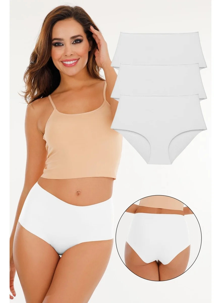 Sensu Women's High Waist Laser Cut Panties 3 Piece KTS2011 White - KTS2011