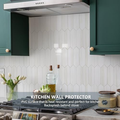 Vamos Tile بلاط فاموس اللامع من الدولوميت الأبيض لواجهة المطبخ، 12.8 × 12.8 بوصة، 10 ورقات بلاط موزاييك سداسي الشكل ذاتية اللصق من PVC، ملصق على واجهة المطبخ والحمام - Image 3