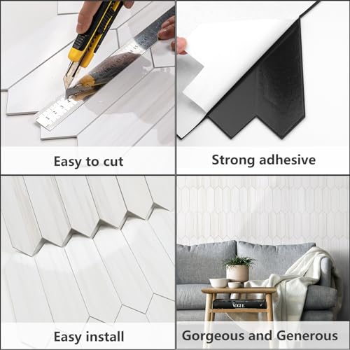 Vamos Tile بلاط فاموس اللامع من الدولوميت الأبيض لواجهة المطبخ، 12.8 × 12.8 بوصة، 10 ورقات بلاط موزاييك سداسي الشكل ذاتية اللصق من PVC، ملصق على واجهة المطبخ والحمام - Image 5