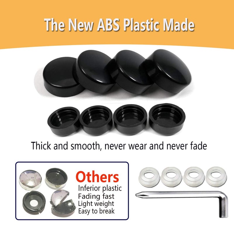 BGGTMO Black License Plate Screw Caps - Matte Black Screw Covers with M6X20mm Stainless Steel Mechanical Bolts, Rustproof Car Tag Hardware Fastener Kit - Image 2