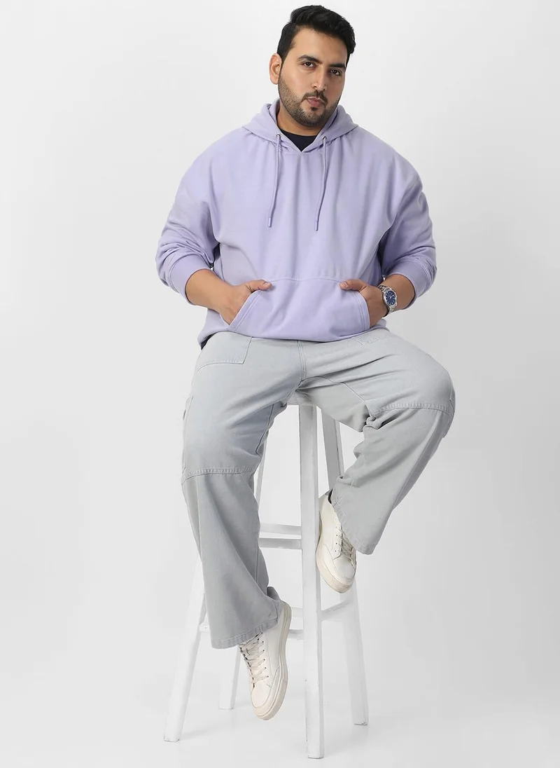 Urbano Fashion  Urbano Plus Men's Purple Heather Cotton Solid Oversized Hooded Neck Sweatshirt for Men | Best Price UAE