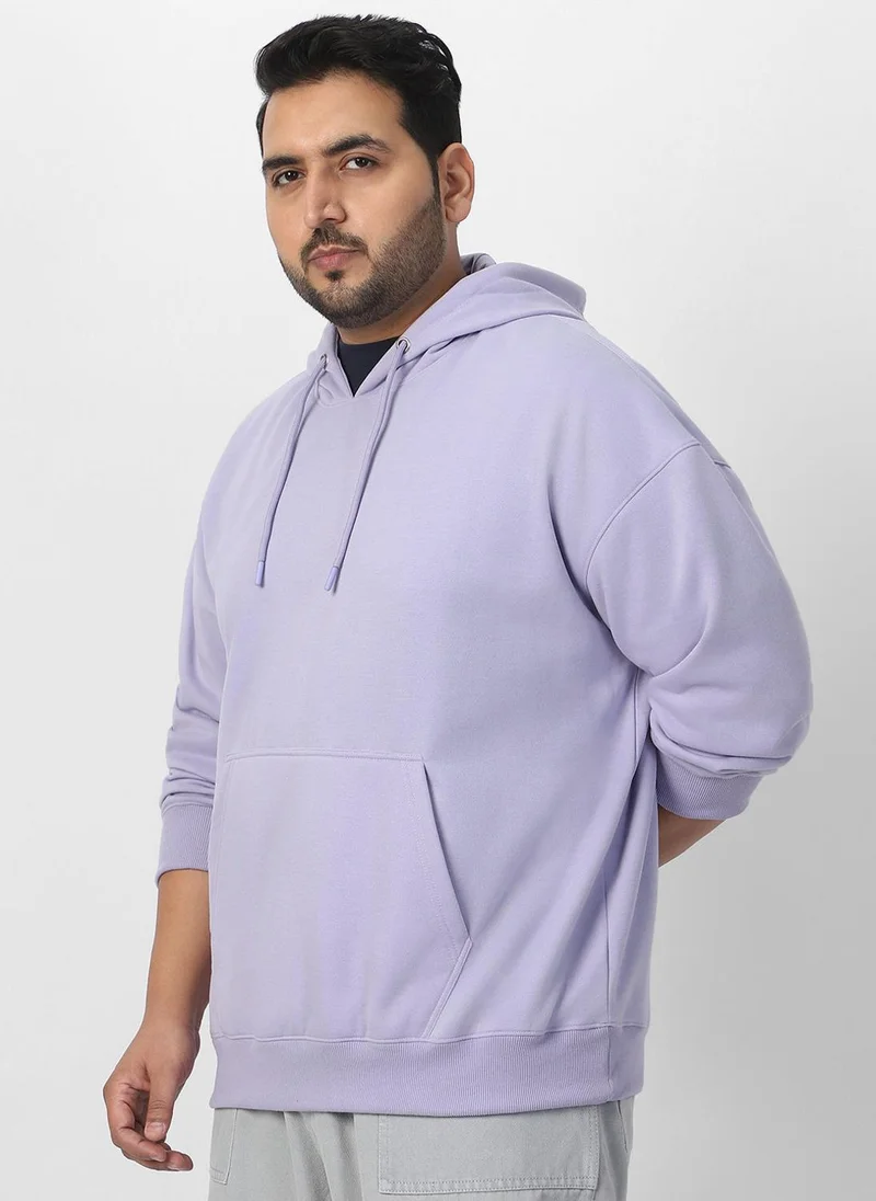 Urbano Plus Men's Purple Heather Cotton Solid Oversized Hooded Neck Sweatshirt