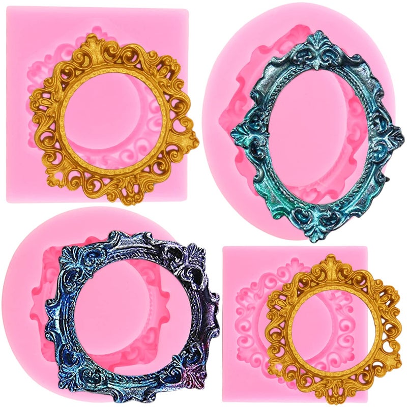 ZiXiang Photo Frame Fondant Molds Vintage Frame Molds Picture Frames Silicone Mold For Cake Decoration Cupcake Topper Gum Paste Chocolate Candy Polymer Clay Set Of 4