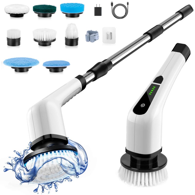Bomves Electric Spin Scrubber, Cordless Cleaning Brush Scrubber for Home, 400RPM/Mins-8 Replaceable Brush Heads-90Mins Work Time, 3 Adjustable Size, 2 Speeds for Bathroom Shower Bathtub Glass Car - Image 1