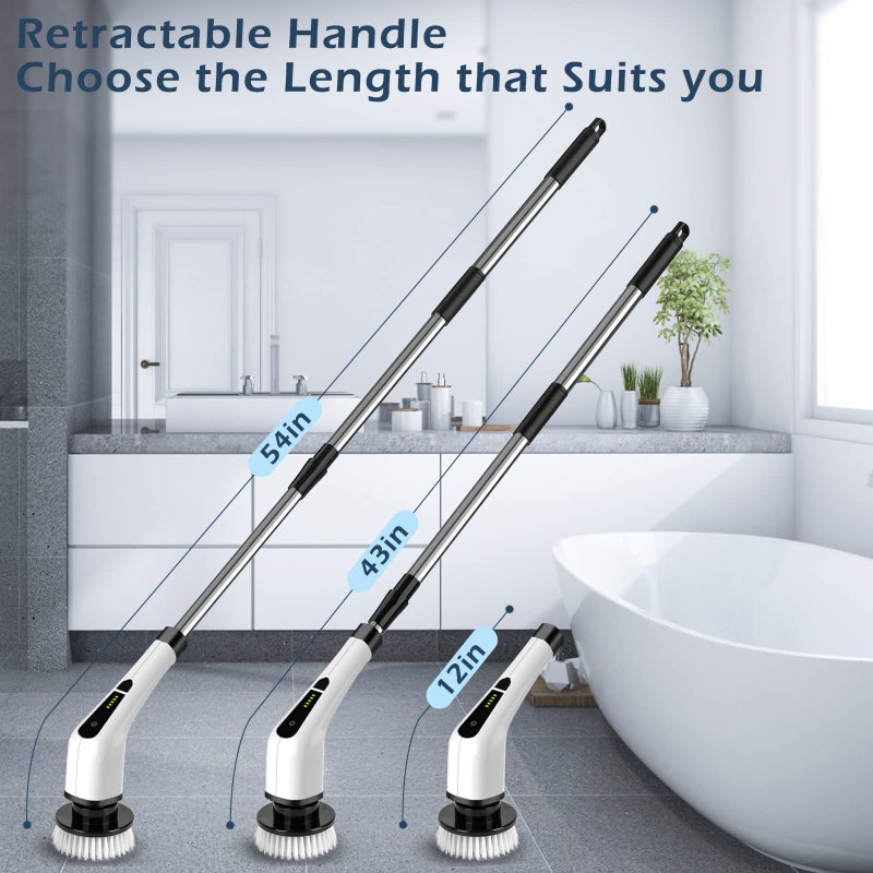 Bomves Electric Spin Scrubber, Cordless Cleaning Brush Scrubber for Home, 400RPM/Mins-8 Replaceable Brush Heads-90Mins Work Time, 3 Adjustable Size, 2 Speeds for Bathroom Shower Bathtub Glass Car - Image 2