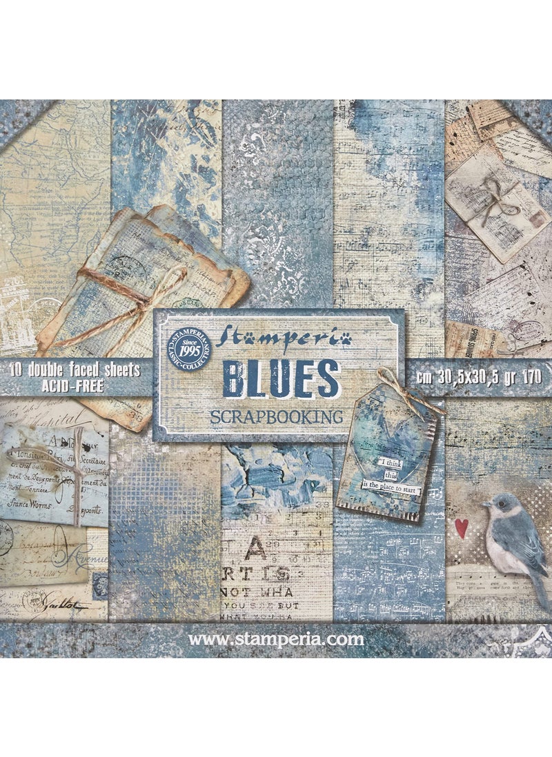 STAMPERIA Stamperia Pack 10 Sheets Double faceBlues 305x305cm Multicolored 