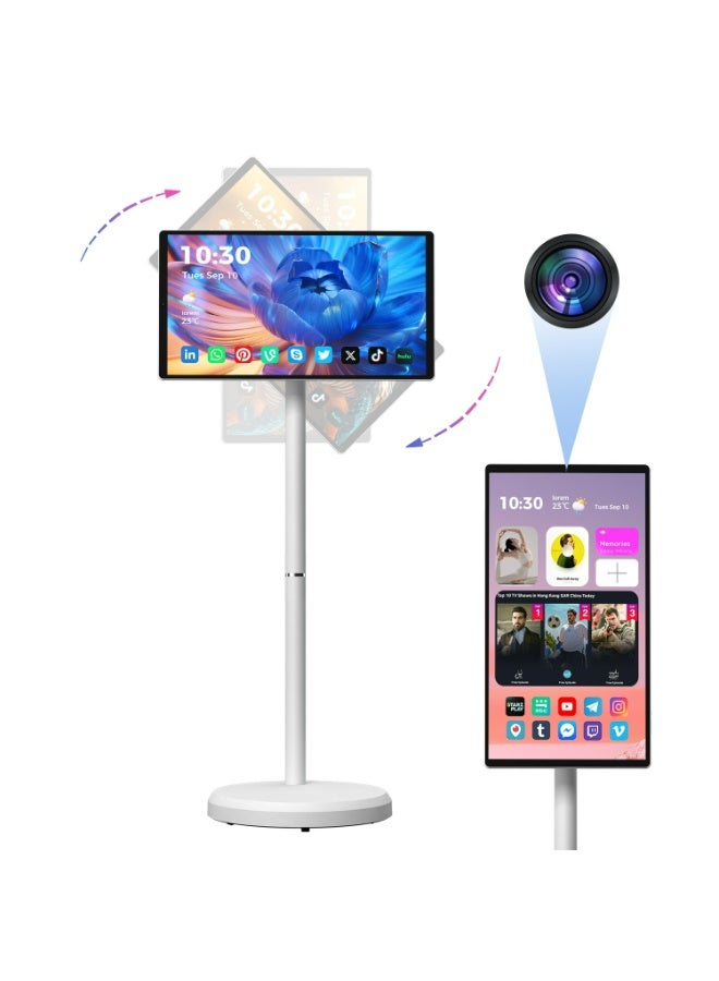 21.5 Inch Portable Smart TV,1080P Touch Screen Android Monitor on Wheels,8MP Camera,4-6H Battery,6+128GB Storage,Mobile Display for Home/Office/Outdoor,Arabic & Google Play