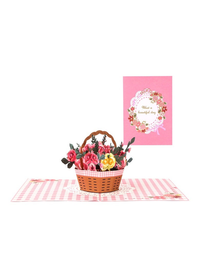 SYOSI 3D Rose Pop Up Card Floral Basket Greeting Card Includes Envelope and Note Tag for Personalized Messages Gift for Birthday Love Anniversary s Day Mothers Day Thank You - Image 1