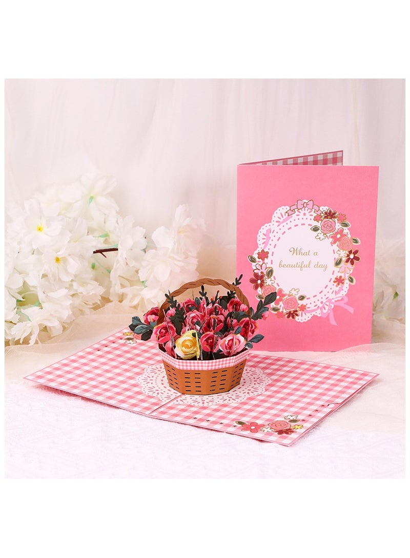 SYOSI 3D Rose Pop Up Card Floral Basket Greeting Card Includes Envelope and Note Tag for Personalized Messages Gift for Birthday Love Anniversary s Day Mothers Day Thank You - Image 3