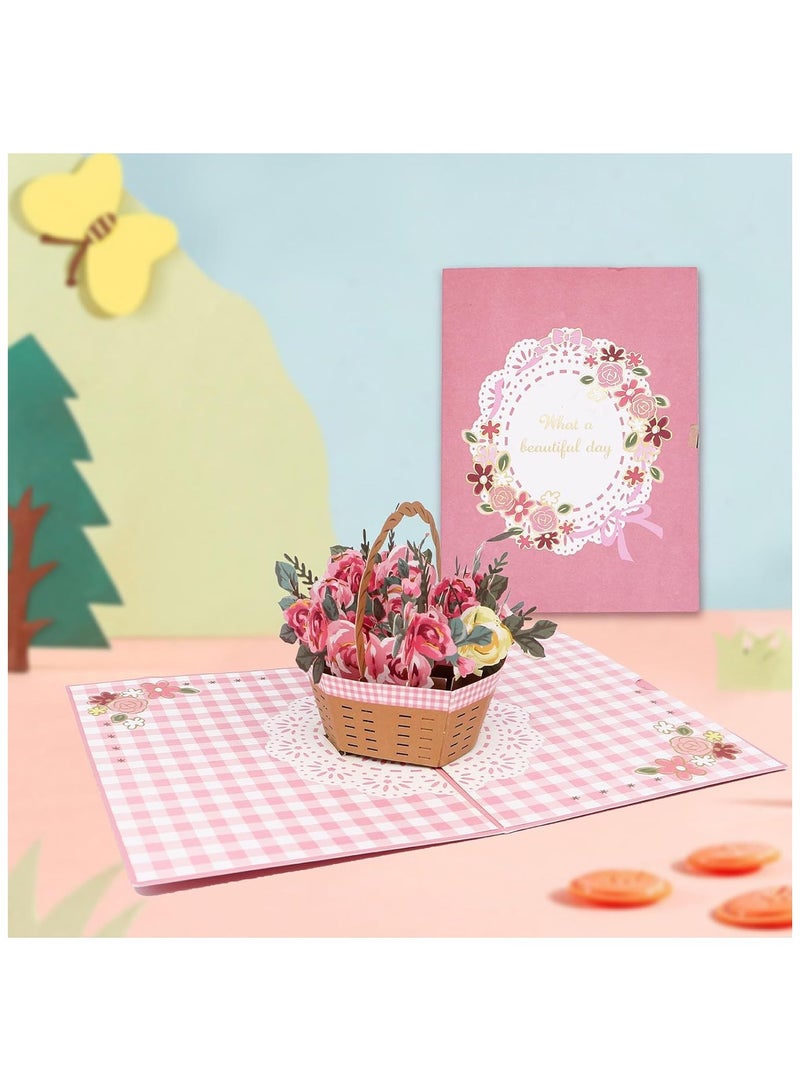 SYOSI 3D Rose Pop Up Card Floral Basket Greeting Card Includes Envelope and Note Tag for Personalized Messages Gift for Birthday Love Anniversary s Day Mothers Day Thank You - Image 5