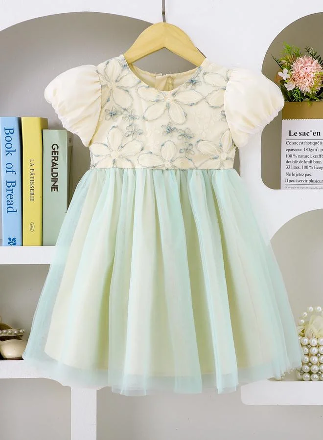 Take Two Girls Floral Embroidered Sleeve Mesh Dress