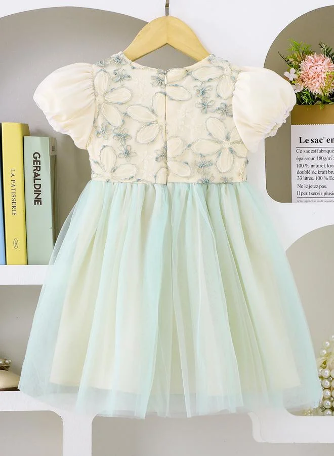 Take Two Girls Floral Embroidered Sleeve Mesh Dress