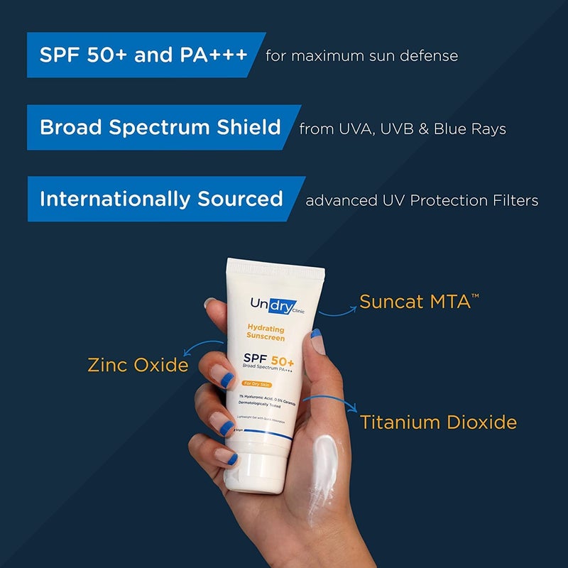 Undry Hydrating Sunscreen for Dry Skin 50gm Pack of 3 Lightweight Sunscreen SPF 50 Broad Spectrum Sun Screen Protector SPF 50 Sunscreen for Women  Sunscreen for Men - Image 2