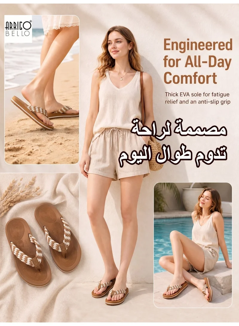ARRIGO BELLO Khaki Women's Summer Comfort Flip Flops - Stylish Thong Sandals with Non-Slip Rubber Sole for Beach, Walking & Daily Outings for Women | Best Price UAE