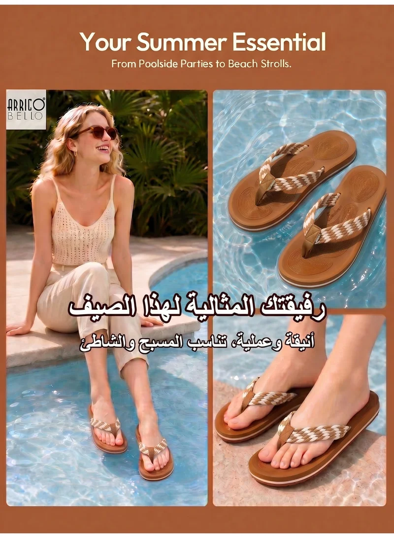 ARRIGO BELLO Khaki Women's Summer Comfort Flip Flops - Stylish Thong Sandals with Non-Slip Rubber Sole for Beach, Walking & Daily Outings for Women | Best Price UAE