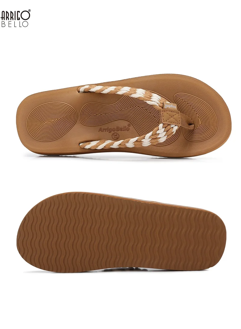 ARRIGO BELLO Khaki Women's Summer Comfort Flip Flops - Stylish Thong Sandals with Non-Slip Rubber Sole for Beach, Walking & Daily Outings for Women | Best Price UAE