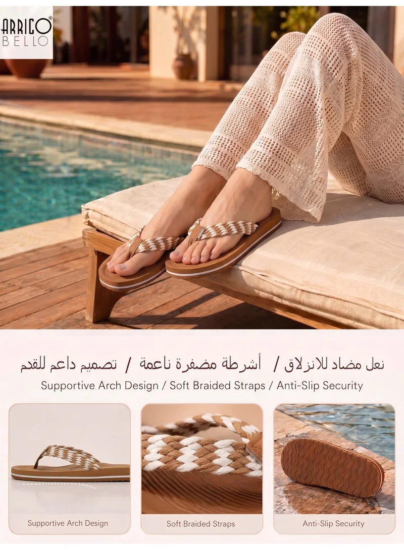 ARRIGO BELLO Khaki Women's Summer Comfort Flip Flops - Stylish Thong Sandals with Non-Slip Rubber Sole for Beach, Walking & Daily Outings for Women | Best Price UAE