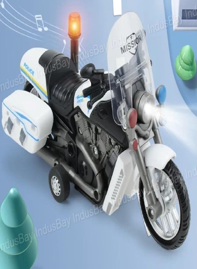 IndusBay® Inertia Friction Powered 6 Inch ABS Diecast Police Sports Motorcycle Bike Toy with Light Sound Effect Army Bike Toy, White - Image 3