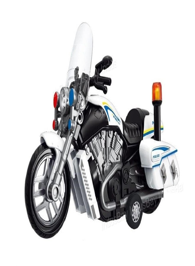IndusBay® Inertia Friction Powered 6 Inch ABS Diecast Police Sports Motorcycle Bike Toy with Light Sound Effect Army Bike Toy, White - Image 1