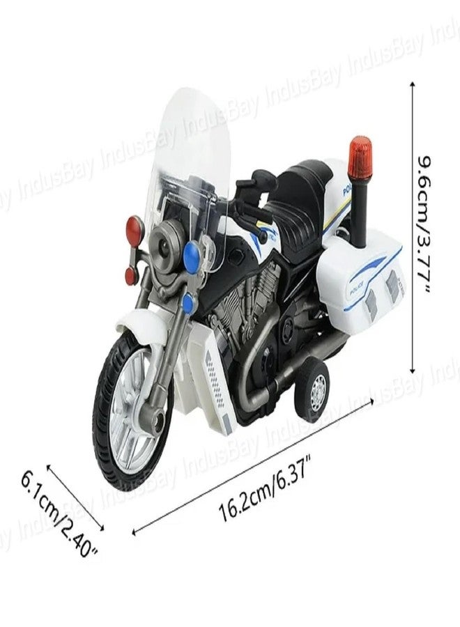 IndusBay® Inertia Friction Powered 6 Inch ABS Diecast Police Sports Motorcycle Bike Toy with Light Sound Effect Army Bike Toy, White - Image 2