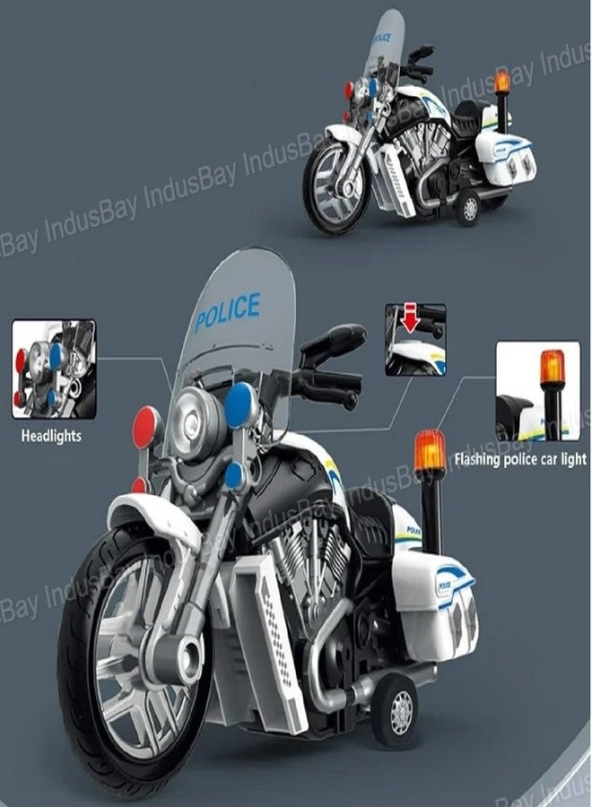 IndusBay® Inertia Friction Powered 6 Inch ABS Diecast Police Sports Motorcycle Bike Toy with Light Sound Effect Army Bike Toy, White - Image 5