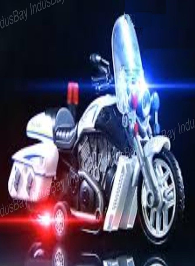 IndusBay® Inertia Friction Powered 6 Inch ABS Diecast Police Sports Motorcycle Bike Toy with Light Sound Effect Army Bike Toy, White - Image 4