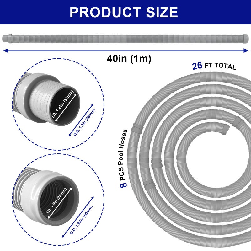 Poolvio Professional Swimming Pool Vacuum Cleaner Hose -1.5â€ 8 Piece Hoses for Pool Vacuum Extension/Replacement - Compatible with all Major Automatic Swimming Pool Cleaners - Image 4
