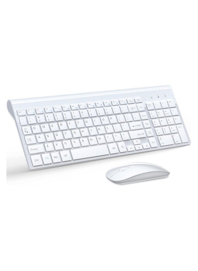 Generic - Wireless Keyboard and Mouse Ultra Slim Combo, 2.4G Silent Compact USB Mouse and Scissor Switch Keyboard Set with Cover, 2 AA and 2 AAA Batteries, for PC/Laptop/Windows/Mac - White - Image 1