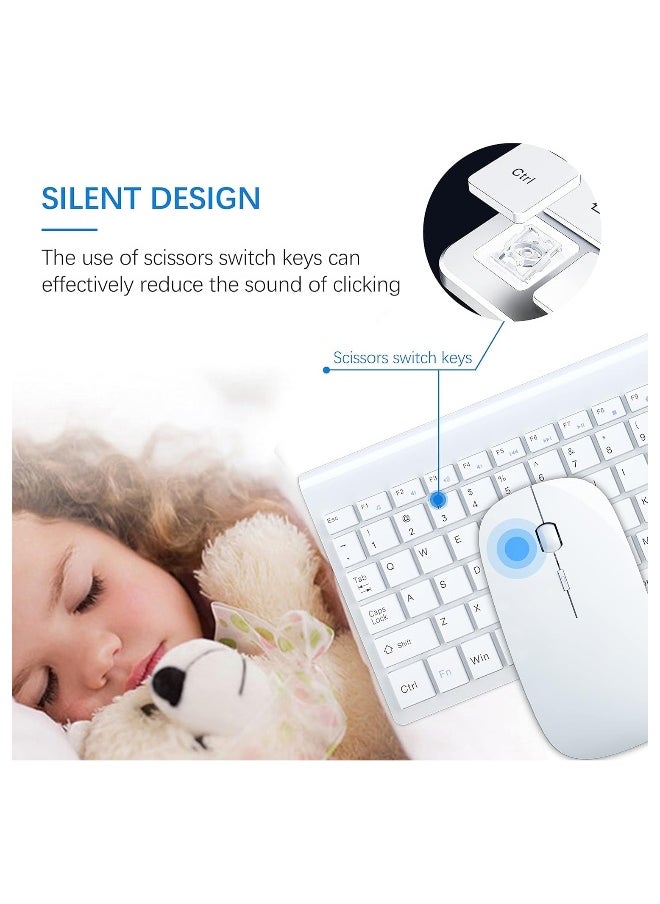 Generic - Wireless Keyboard and Mouse Ultra Slim Combo, 2.4G Silent Compact USB Mouse and Scissor Switch Keyboard Set with Cover, 2 AA and 2 AAA Batteries, for PC/Laptop/Windows/Mac - White - Image 1