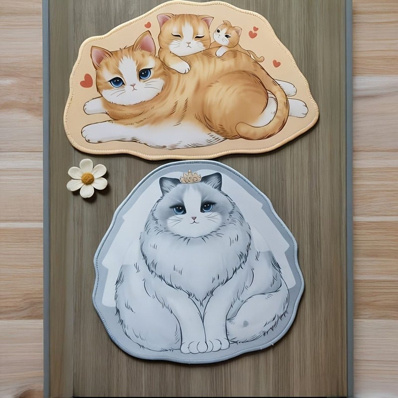 2 Pack Cat Shaped Mouse Pad Desk Mat With Non Slip Base Ergonomic Home Office - Image 1
