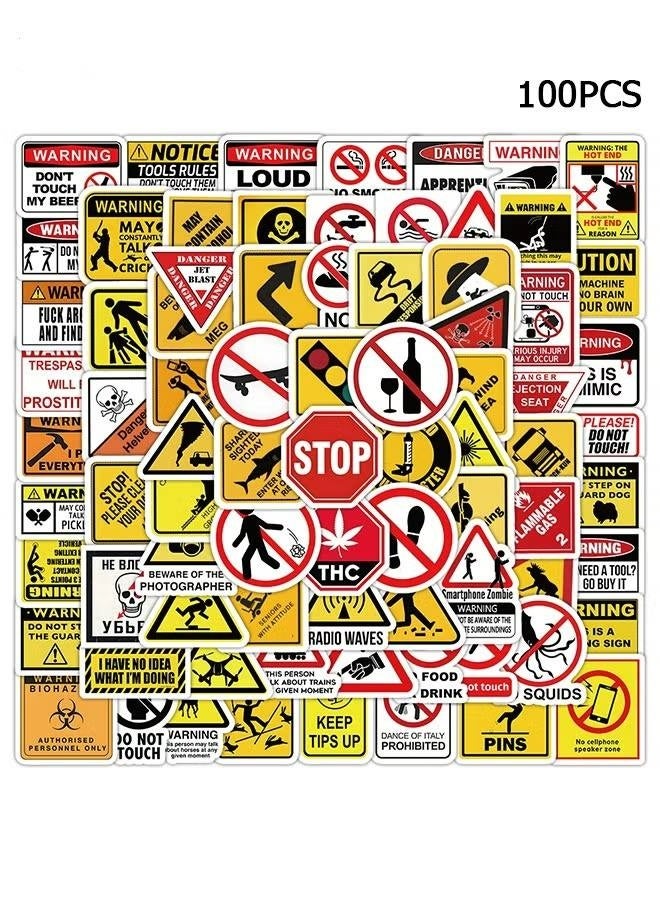 100 قطعة من ملصقات الرسوم المتحركة التحذيرية - ملصقات الكمبيوتر المحمول - ملصقات فينيل مقاومة للماء لزجاجات المياه والهاتف المحمول والكمبيوتر والجيتار، هدايا للمراهقين والفتيات والمعجبين - Image 1