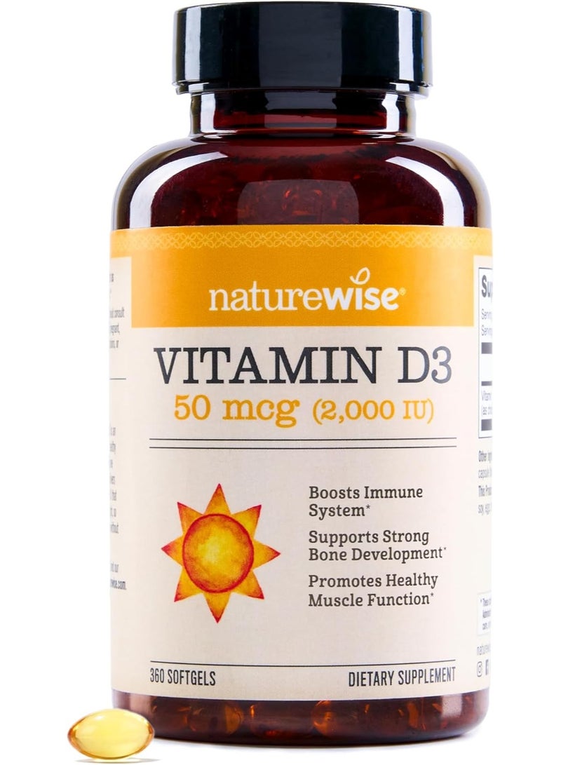 NatureWise Vitamin D3 2000iu (50 mcg) 1-Year Supply for Immune Support, Healthy Muscle Function, and Bone Health - Non-GMO, Gluten Free in Organic Extra Virgin Olive Oil, (Mini Softgel), 360 Count - Image 1