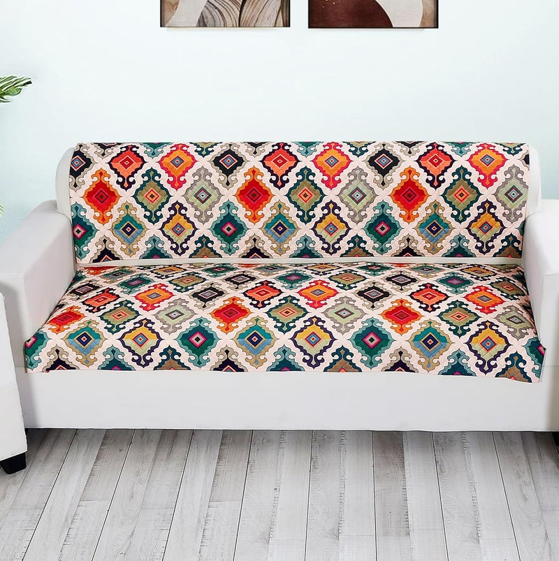 FABANE Velvet Printed Sofa Seat Cover For 3 Seater With Heavy Antiskid Backing Easily Machine Washable Sofa Seat Runner For Couch Or Home Living Area 27 X 72 Inches 2 Piece Multicolor - Image 1