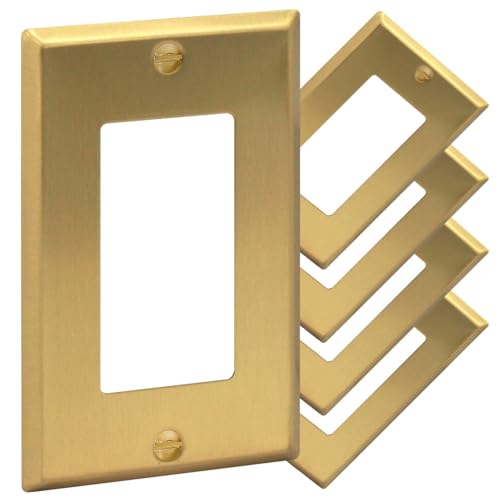 Rio Salto BRASS Metal Rocker Decora Decorator Gold Light Switch Wall Plate or Outlet Cover Wall Plate, 5-Pack Single Receptacle Decora Wallplate Rocker Covers 1 Gang Outlet Receptacle 4.50" x 2.76" - Image 1
